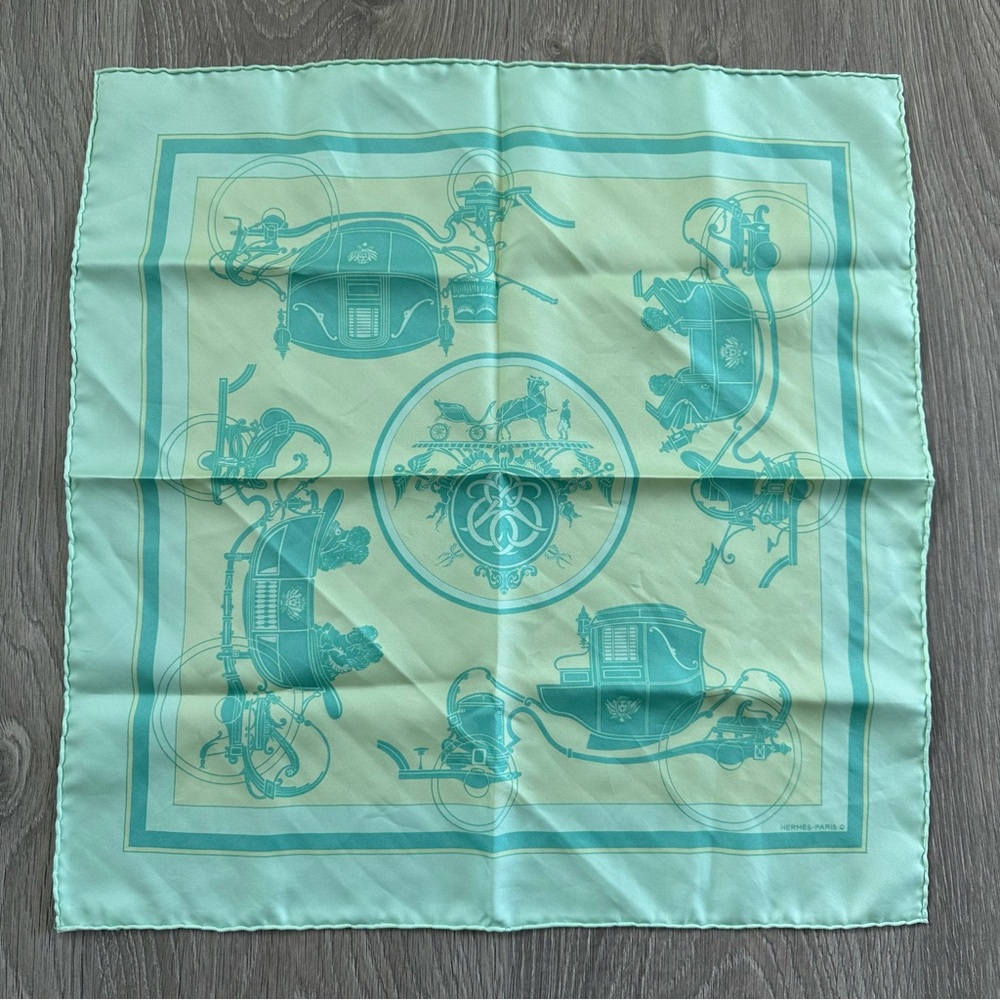 Vintage Authentic Hermes Green Equestrian Square Silk Scarf - Picture 1 of 9